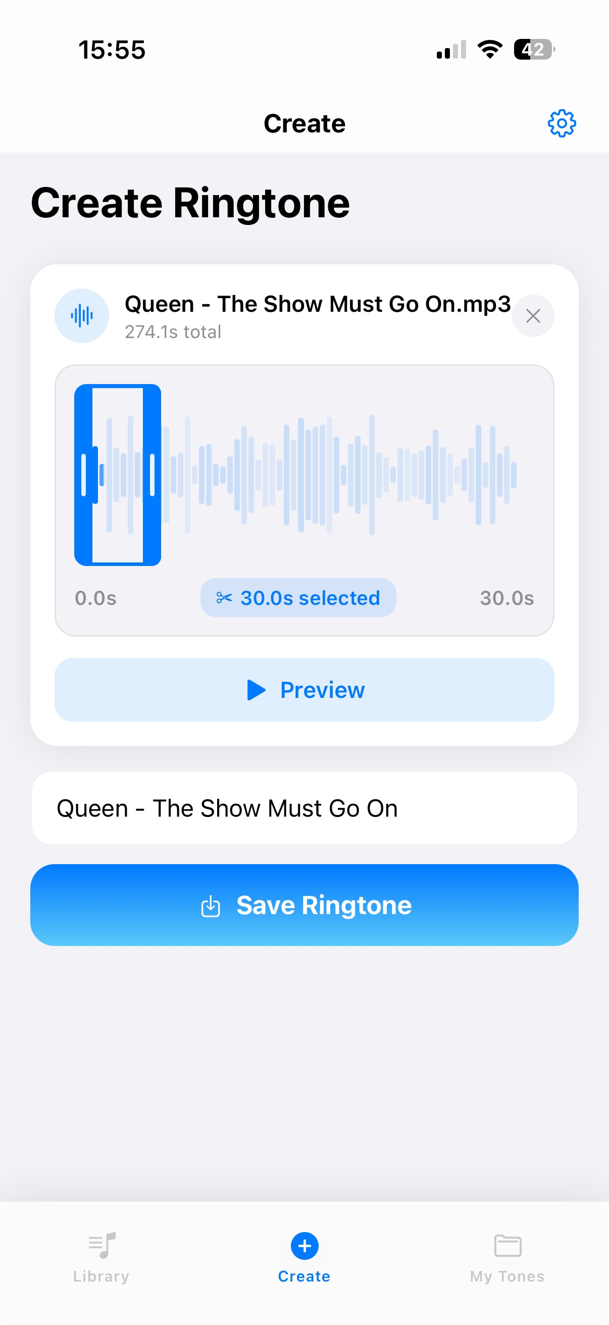 ToneMaker — Create Ringtone screen